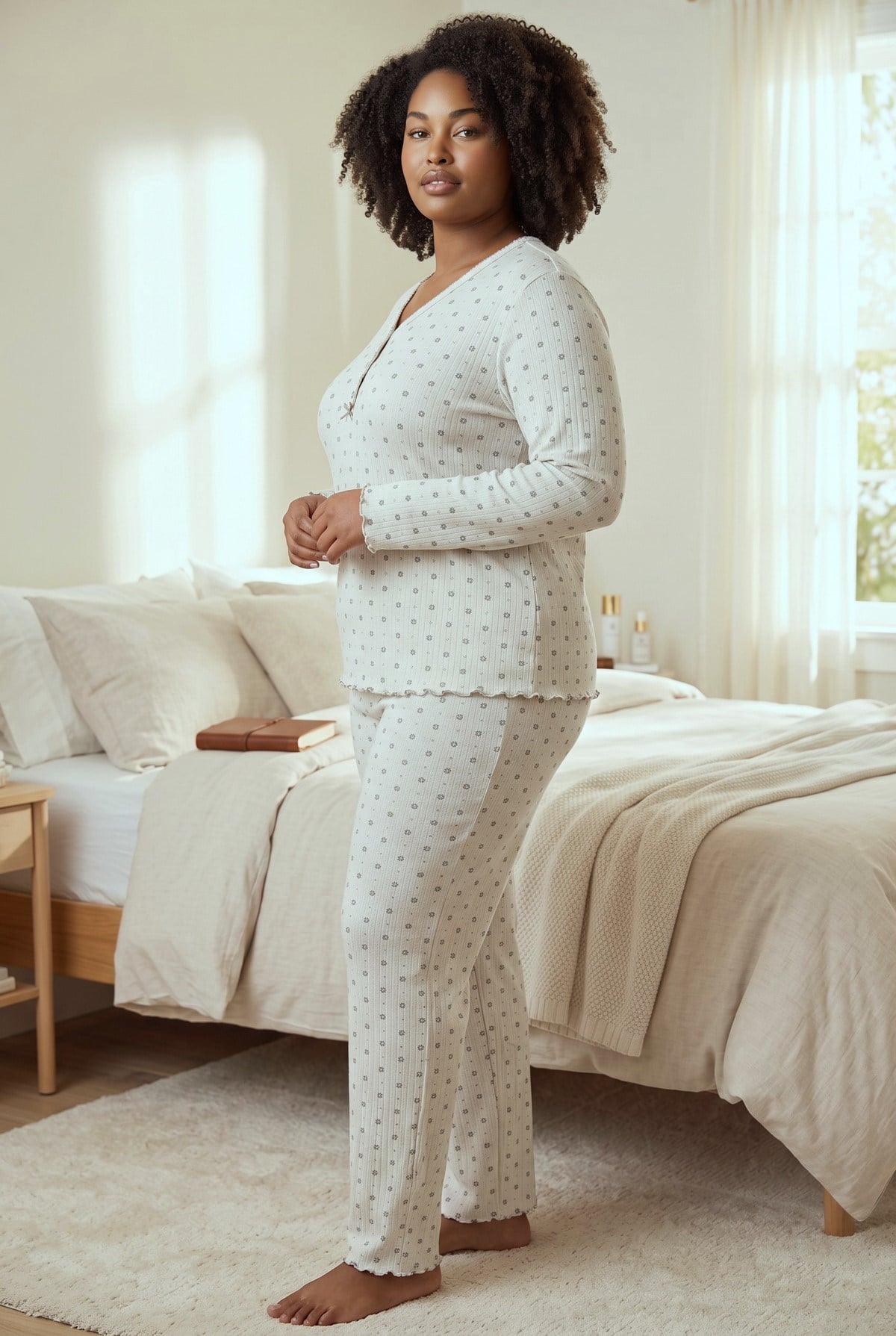 Raporlu İnterlok Kumaş Yakası Düğmeli Kışlık Büyük Beden Kadın Pijama Takımı 2900