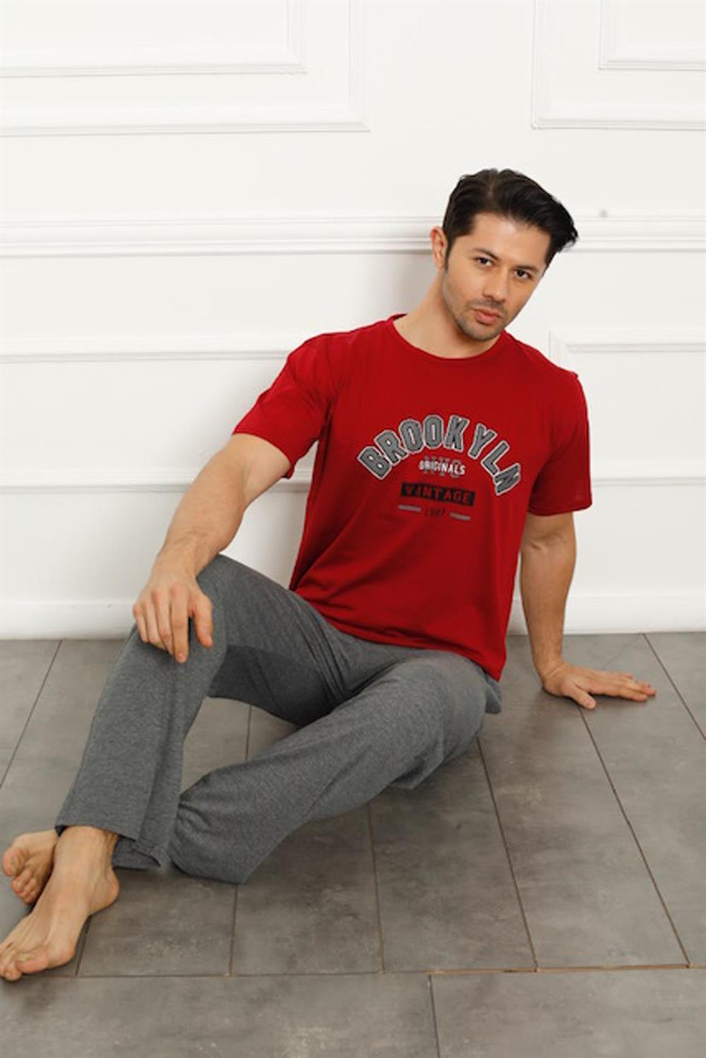 SEBOTEKS Brookyln Pamuklu Kısa Kol Cepli Erkek Pijama Takımı 20371