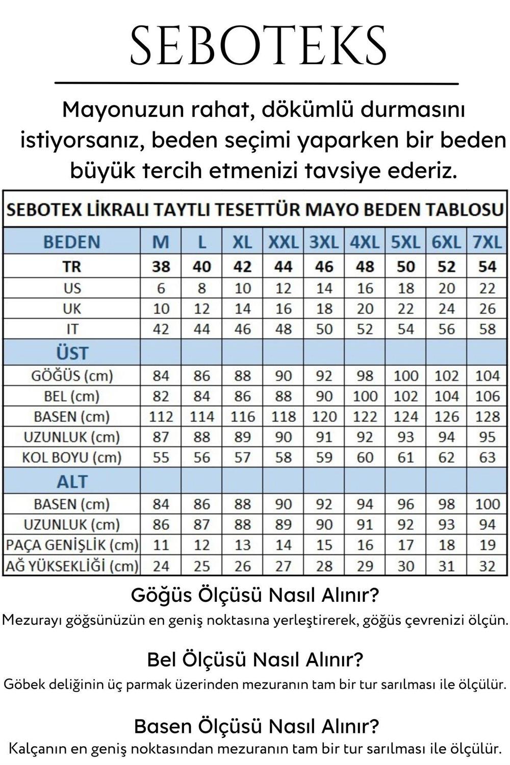 SEBOTEKS Çizgili Desen Garnili Taytlı Kapalı Tesettür Mayo 2240