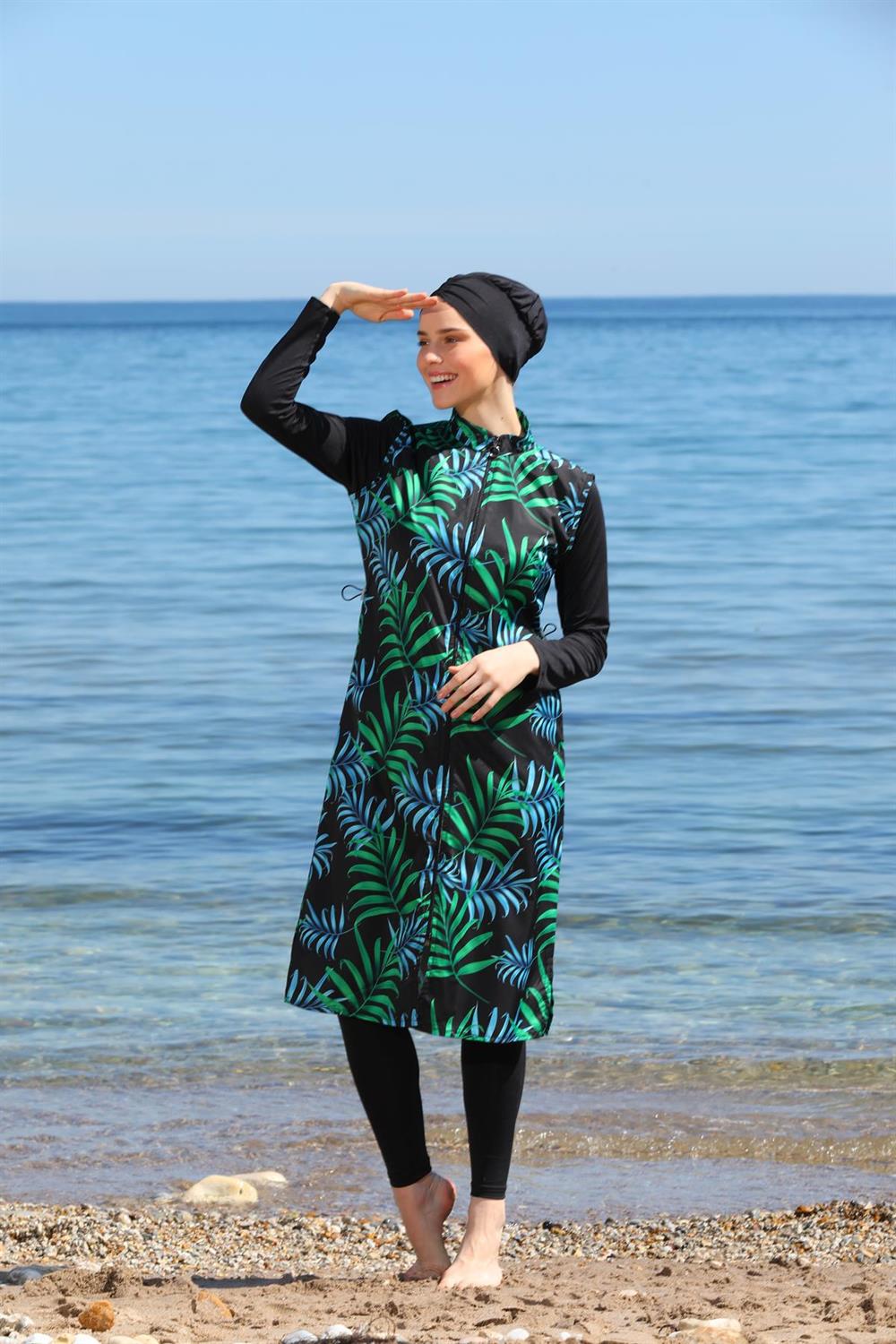 SEBOTEKS Dijital Baskılı Uzun Jile Model Kapalı Tesettür Mayo 3478