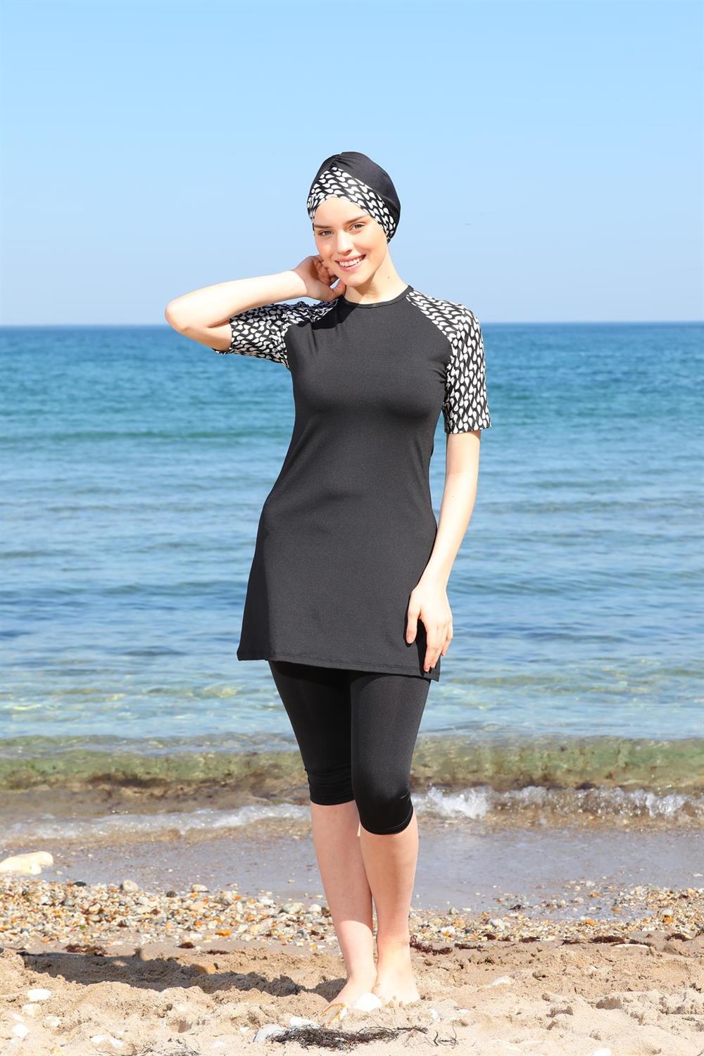 SEBOTEKS Garnili Kısa Kol Yarı Kapalı Tesettür Mayo 3110