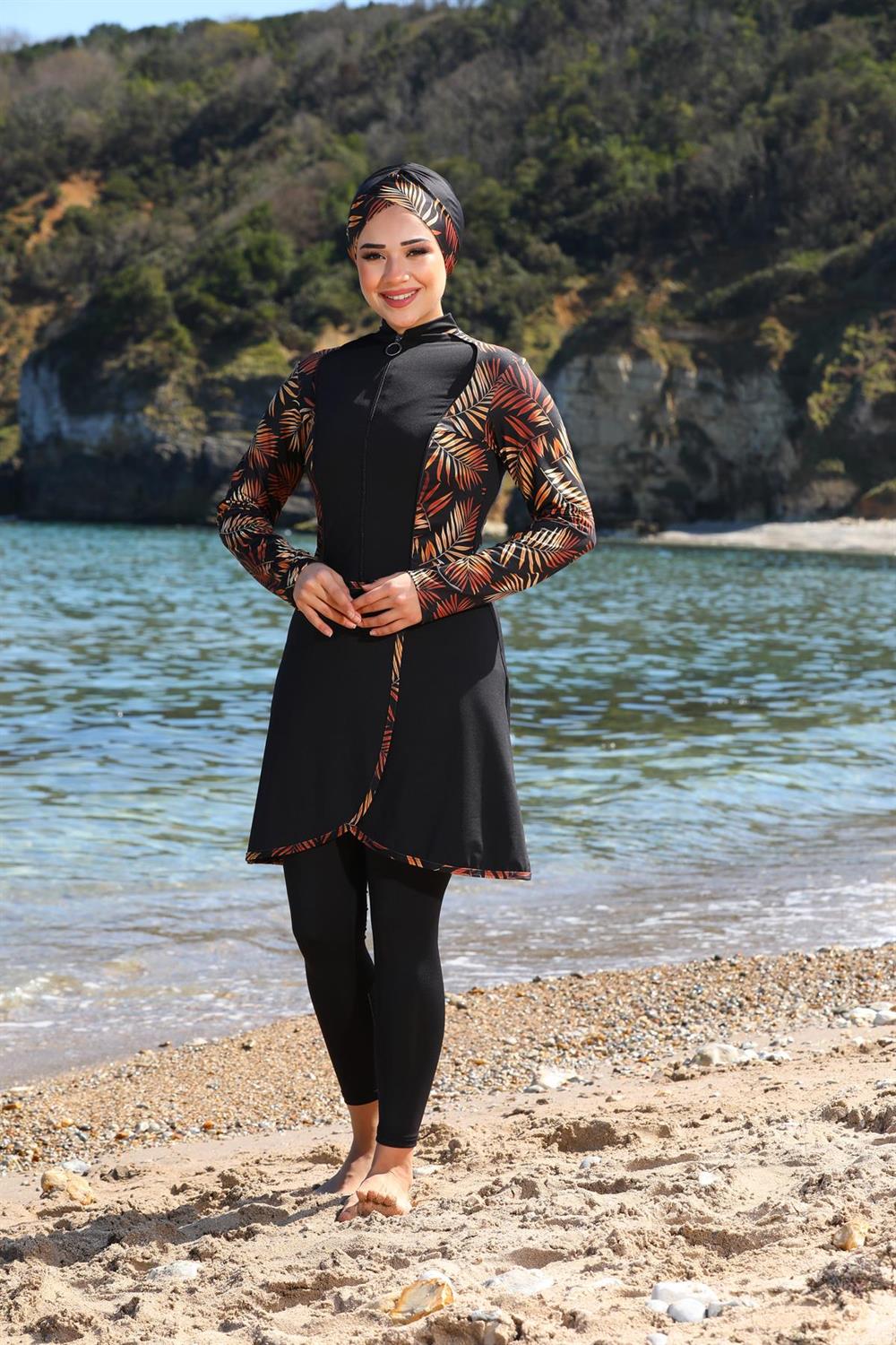 SEBOTEKS Garnili Pareo Model Tasarım Taytlı Kapalı Tesettür Mayo 33555