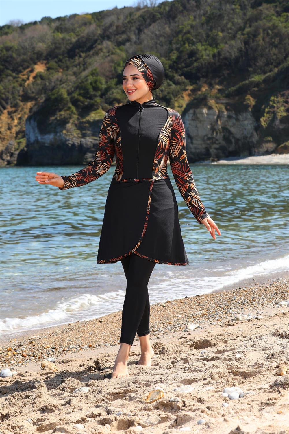 SEBOTEKS Garnili Pareo Model Tasarım Taytlı Kapalı Tesettür Mayo 33555