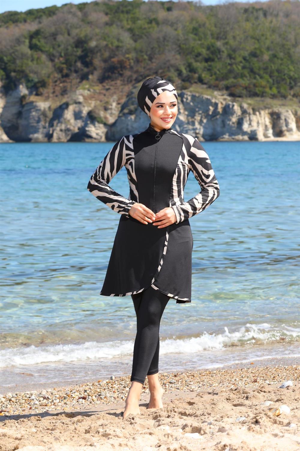 SEBOTEKS Garnili Pareo Model Tasarım Taytlı Kapalı Tesettür Mayo 335512