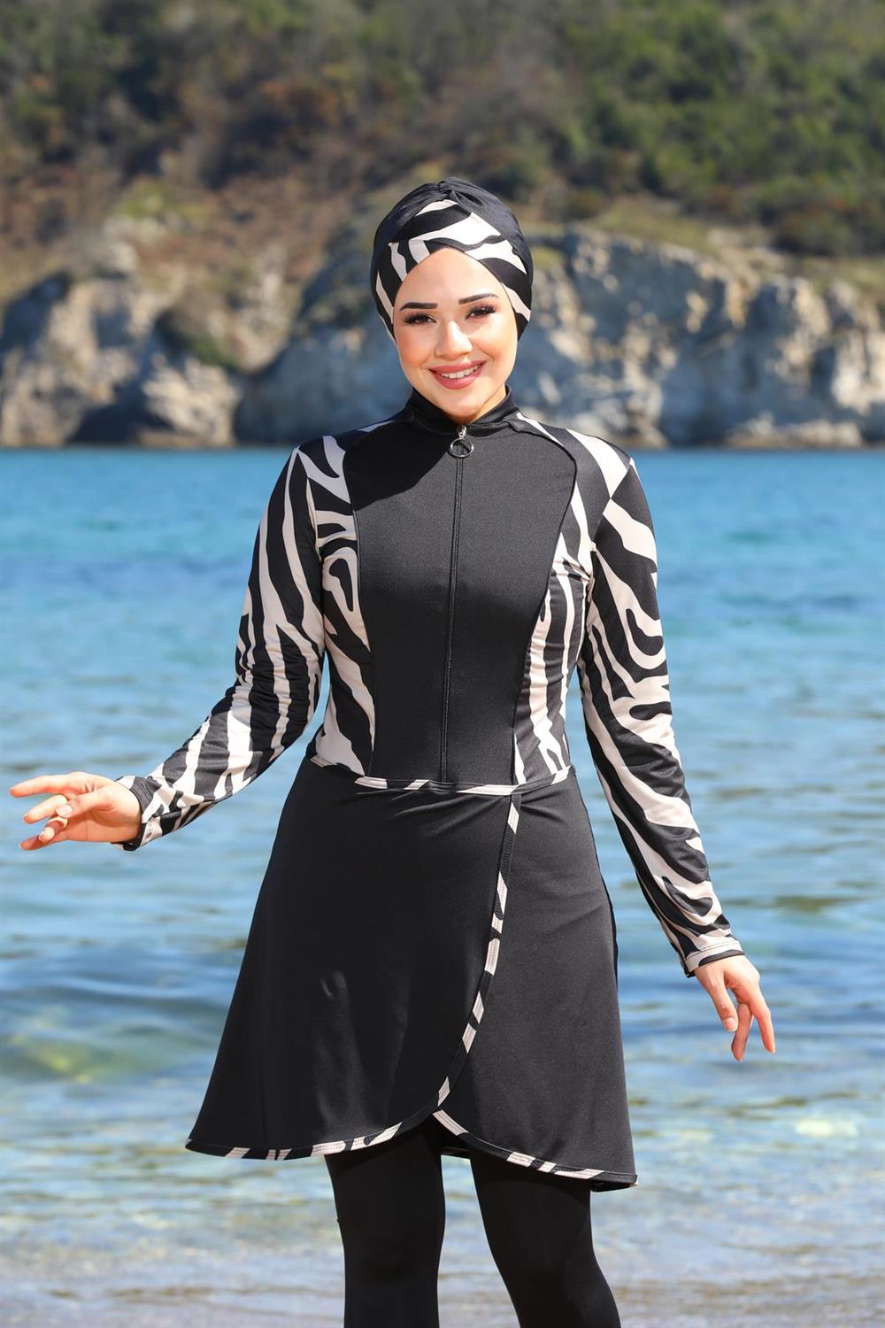 SEBOTEKS Garnili Pareo Model Tasarım Taytlı Kapalı Tesettür Mayo 335512