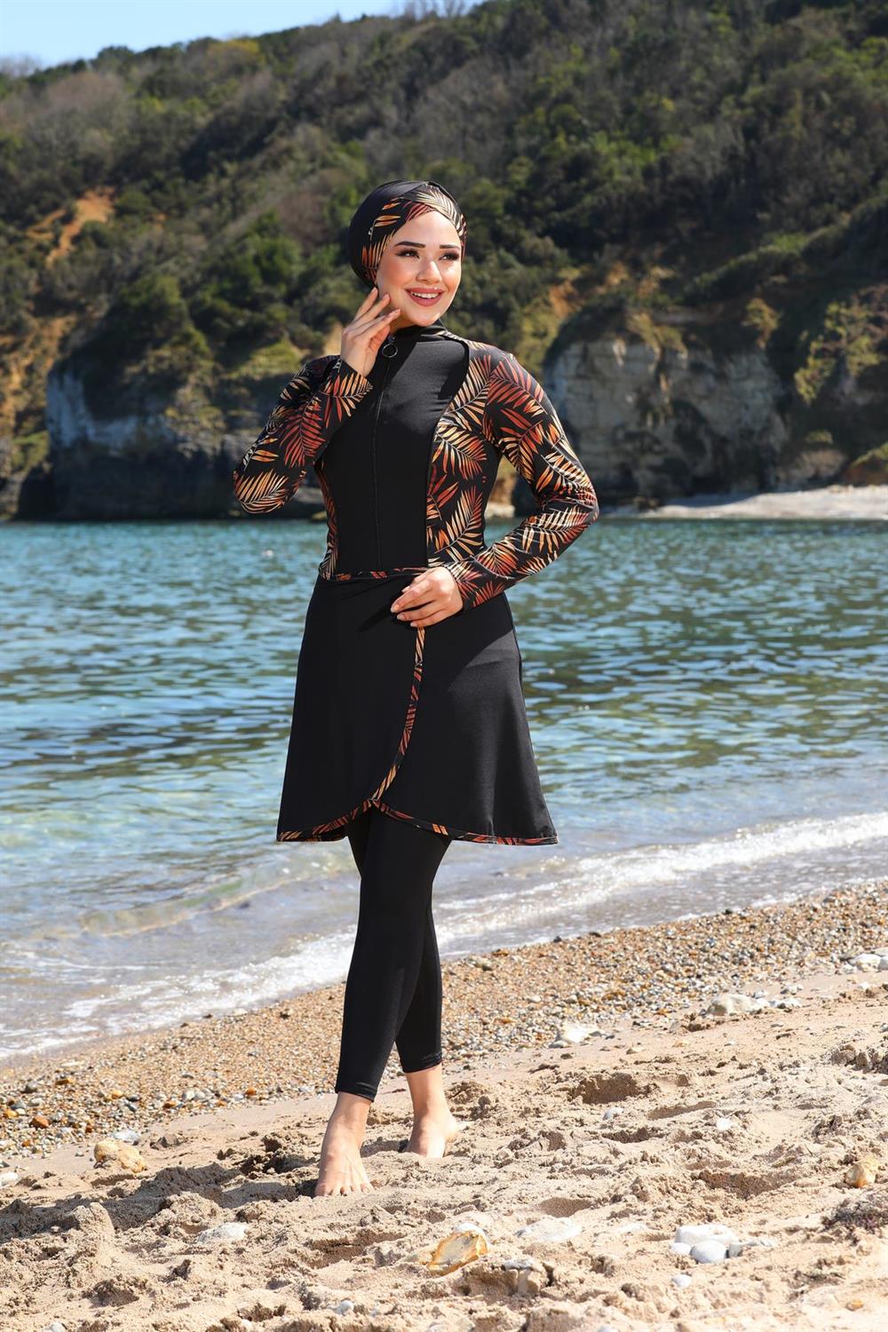 SEBOTEKS Garnili Pareo Model Tasarım Taytlı Kapalı Tesettür Mayo 33555
