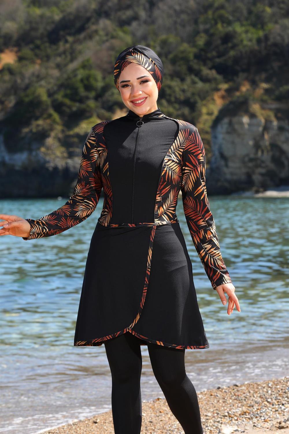 SEBOTEKS Garnili Pareo Model Tasarım Taytlı Kapalı Tesettür Mayo 33555