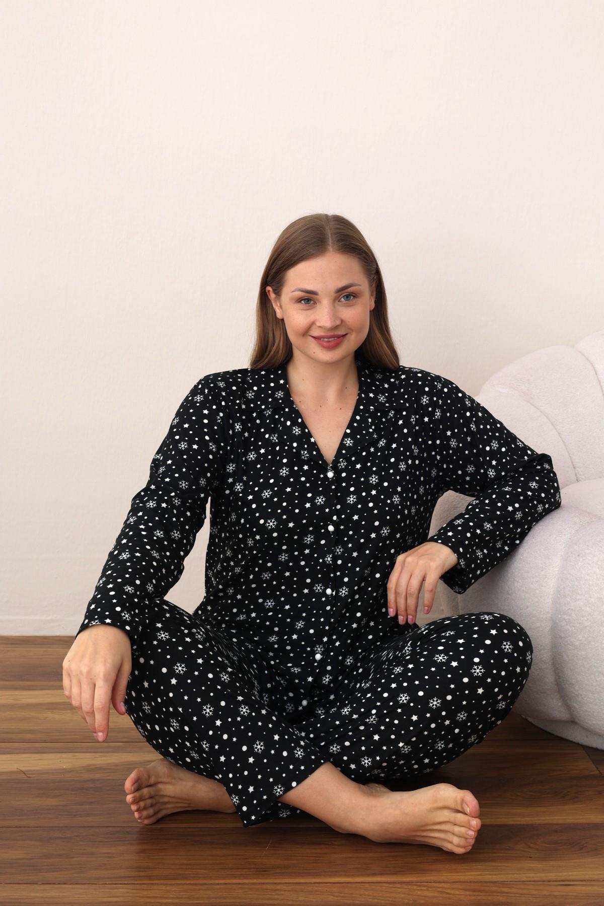 SEBOTEKS Puantiyeli Süet Boydan Düğmeli Büyük Beden Kadın Pijama Takımı 2124