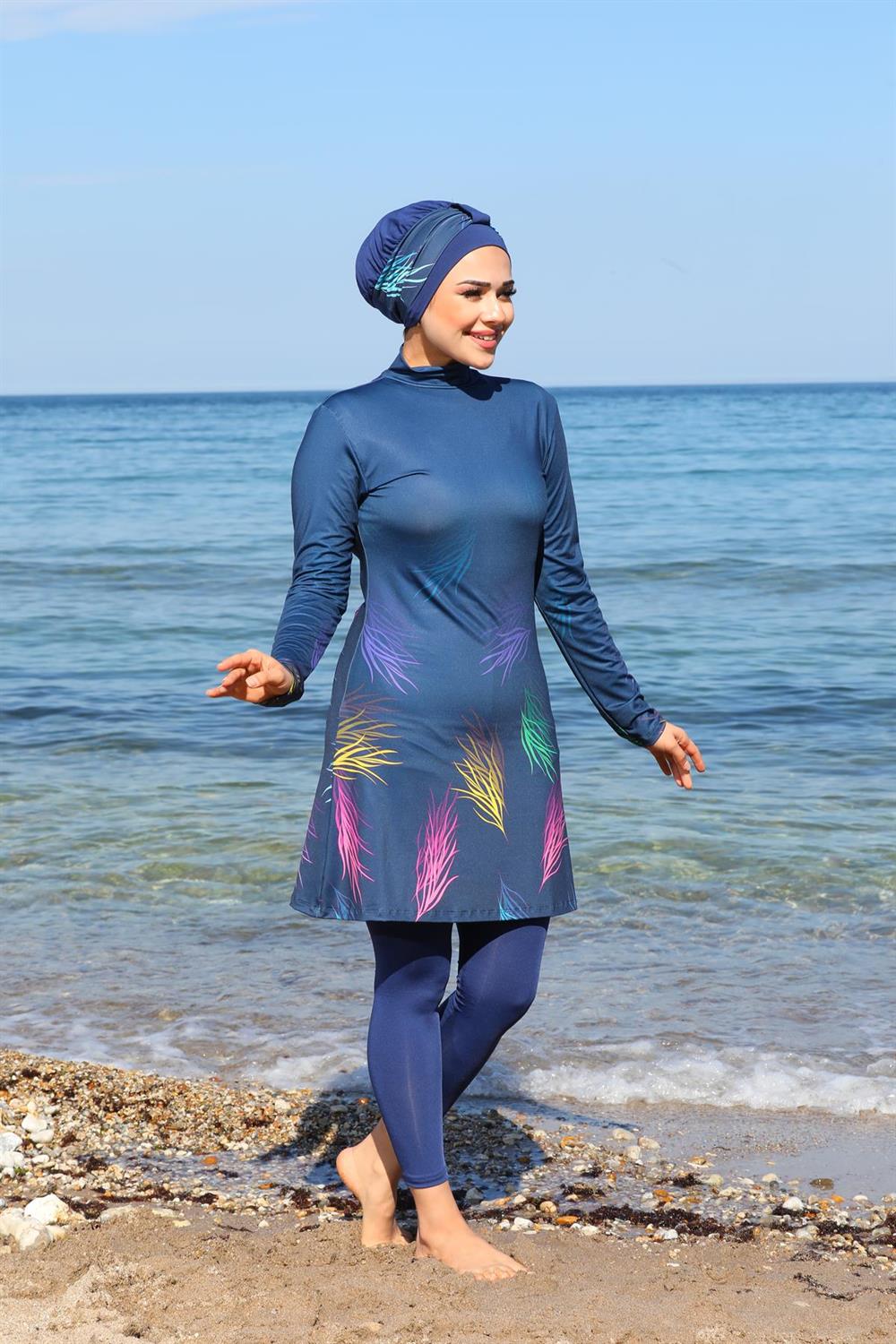 SEBOTEKS Resif Desenli Taytlı Kapalı Tesettür Mayo 33702