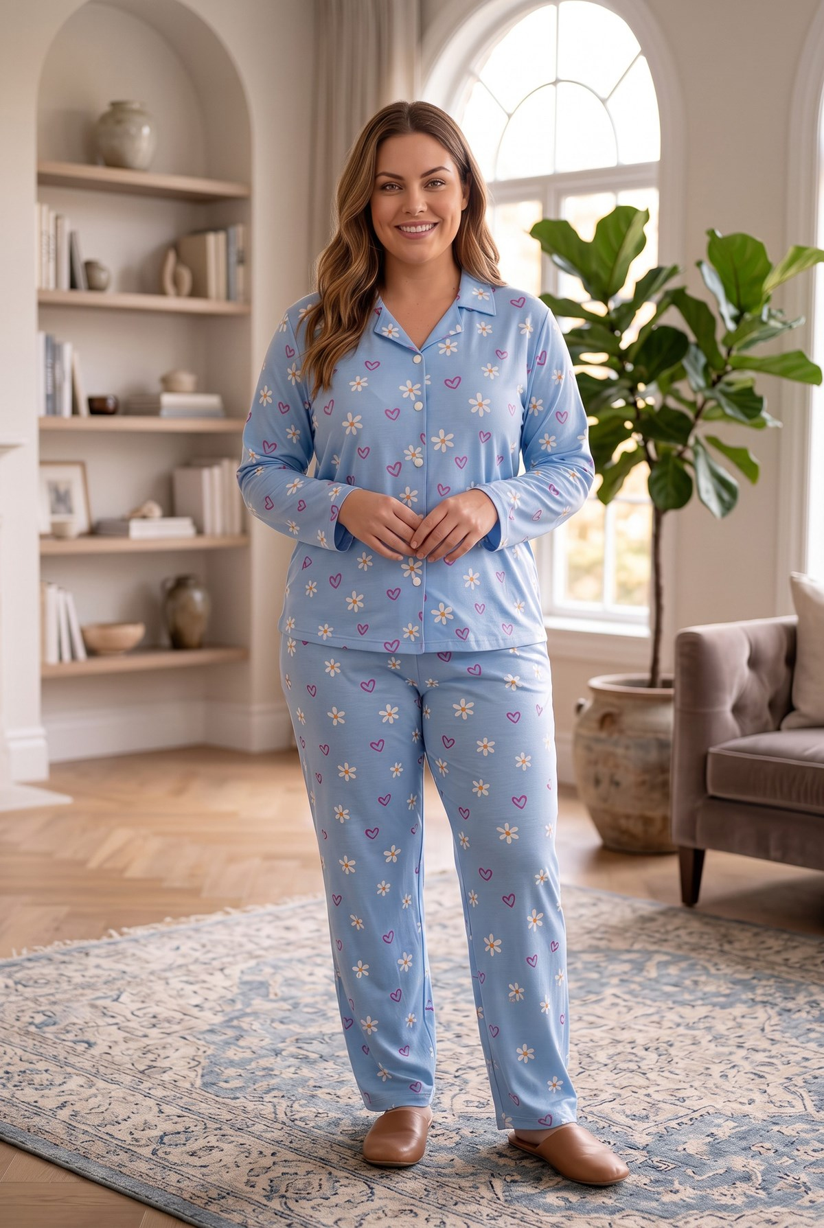 Süet Kumaş Önden Düğmeli Büyük Beden Kadın Pijama Takımı 2800