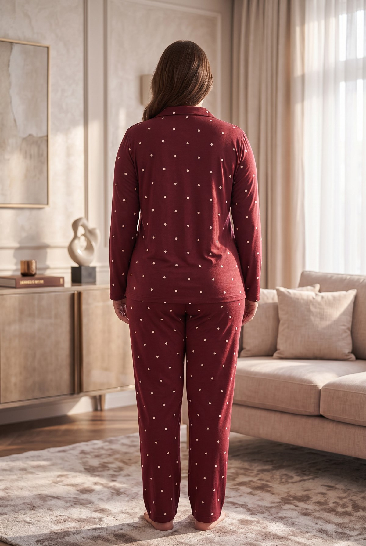 Süet Kumaş Önden Düğmeli Büyük Beden Kadın Pijama Takımı 2800