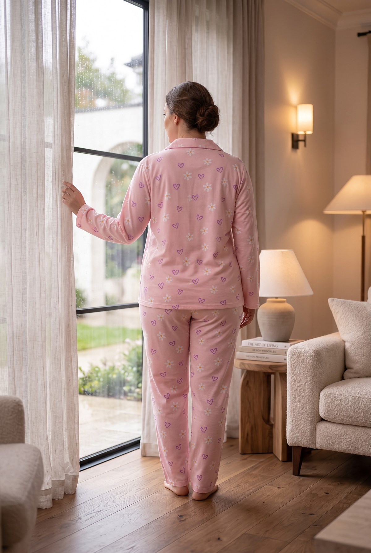 Süet Kumaş Önden Düğmeli Büyük Beden Kadın Pijama Takımı 2800