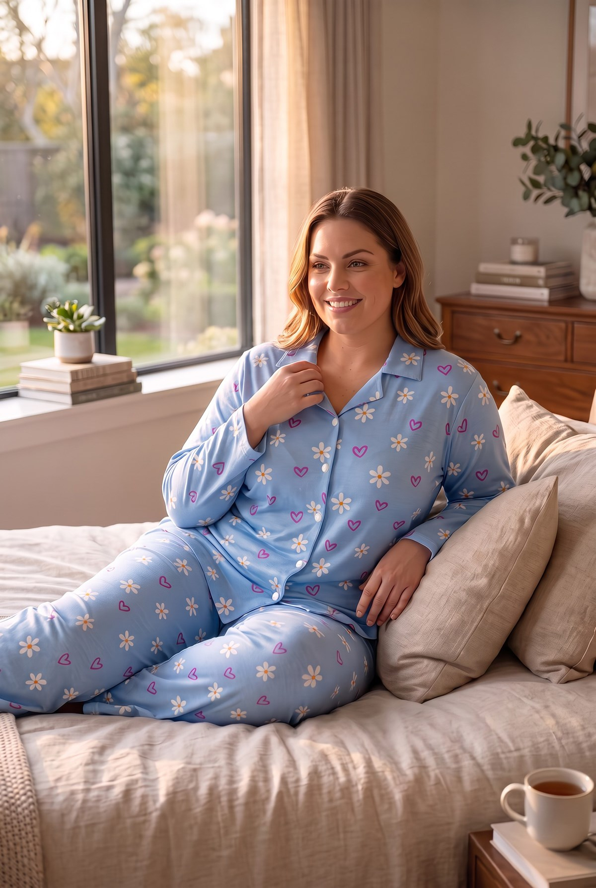 Süet Kumaş Önden Düğmeli Büyük Beden Kadın Pijama Takımı 2800