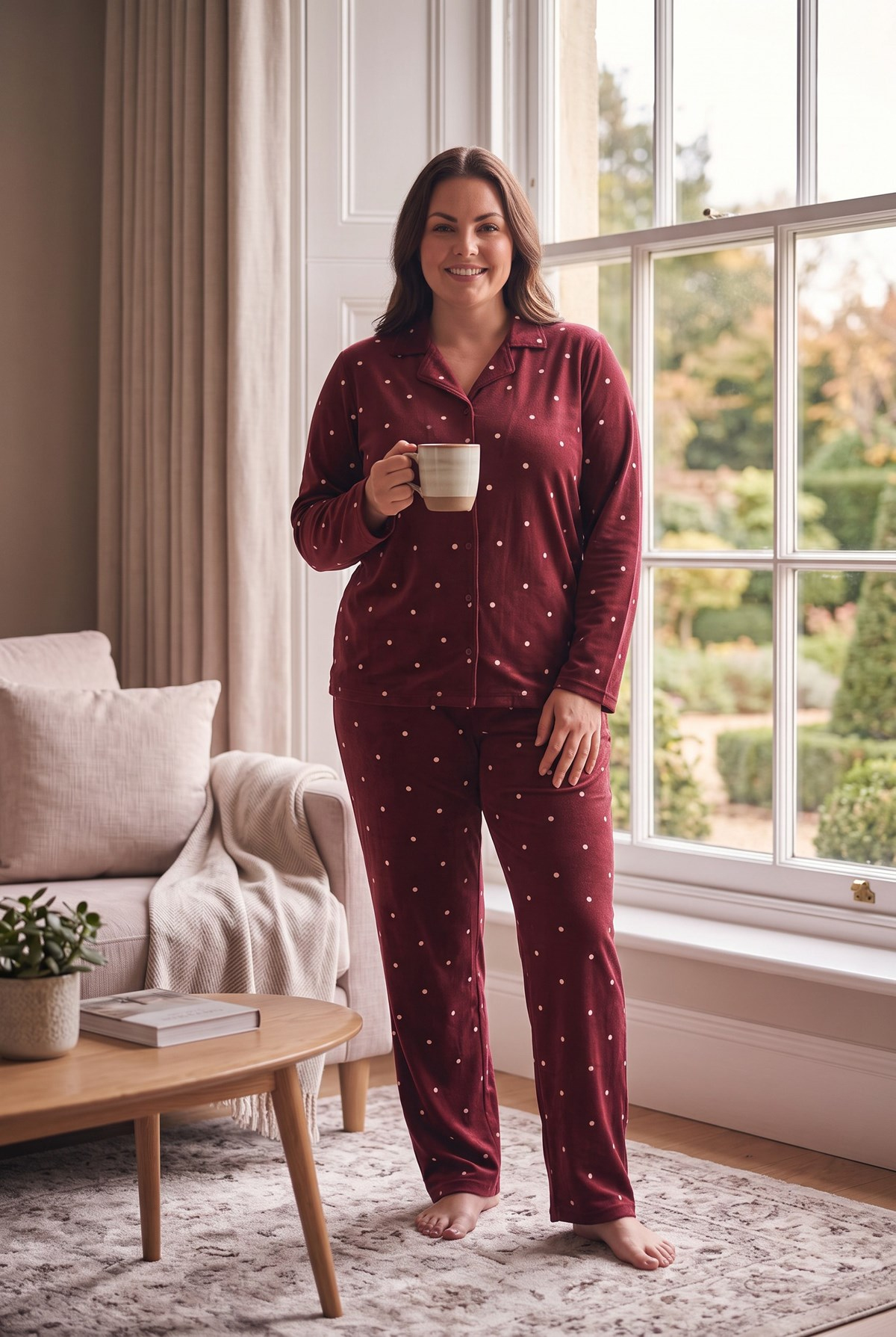 Süet Kumaş Önden Düğmeli Büyük Beden Kadın Pijama Takımı 2800