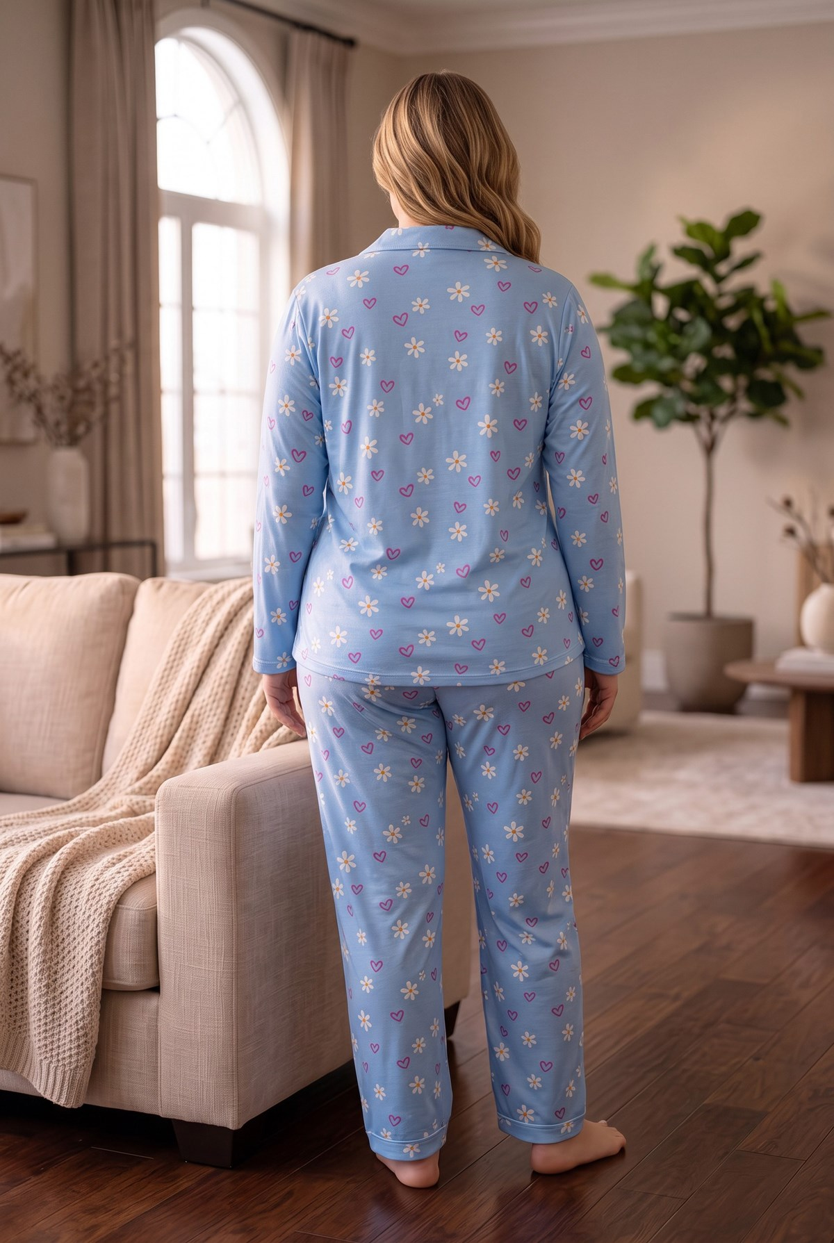 Süet Kumaş Önden Düğmeli Büyük Beden Kadın Pijama Takımı 2800