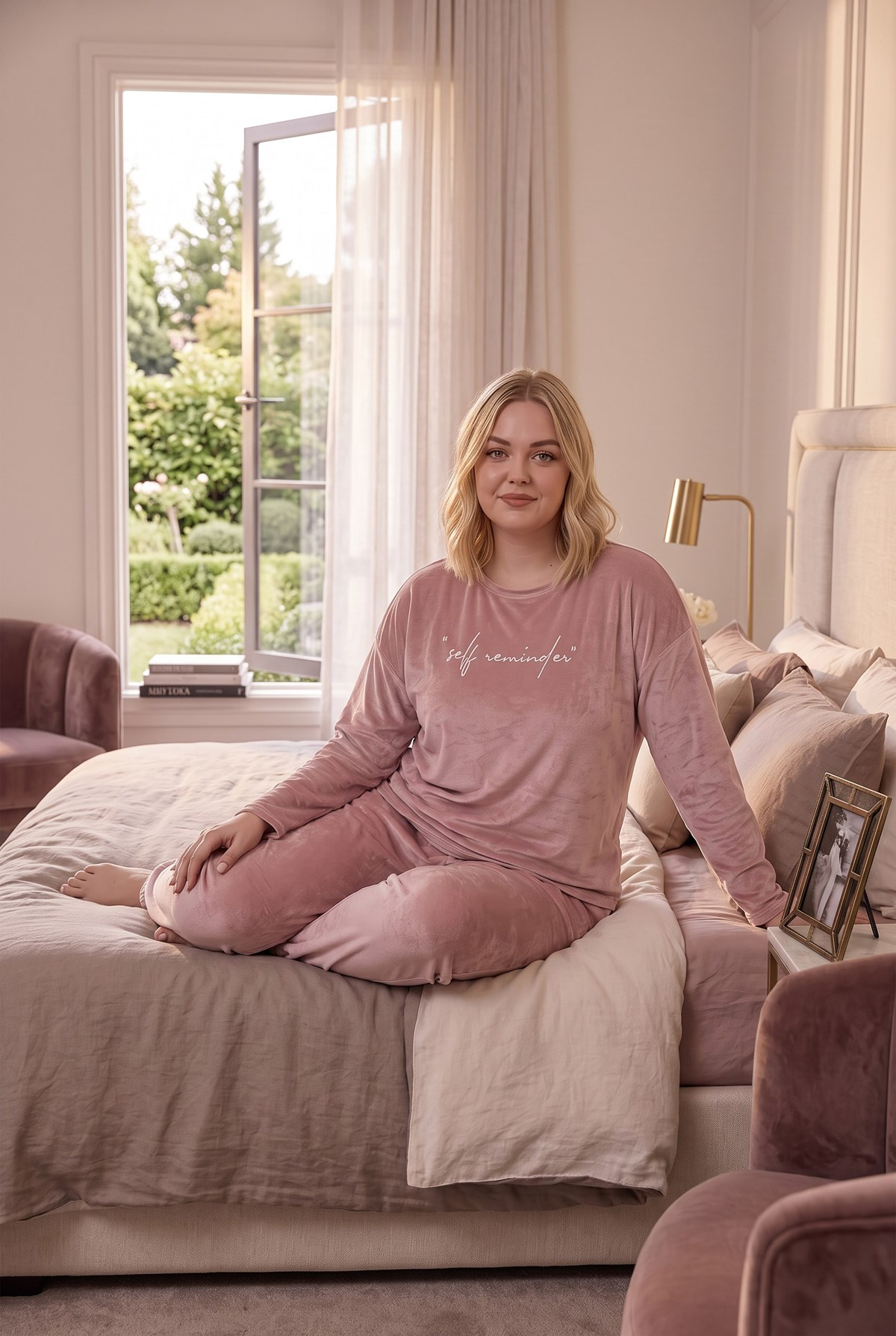 Yumuşak Dokulu Kadife Kumaş Uzun Kollu Büyük Beden Kadın Pijama Takımı 2500