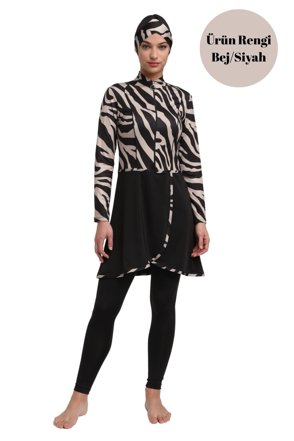 Zebra Desen Pareo Model Taytlı Kapalı Tesettür Mayo 335012