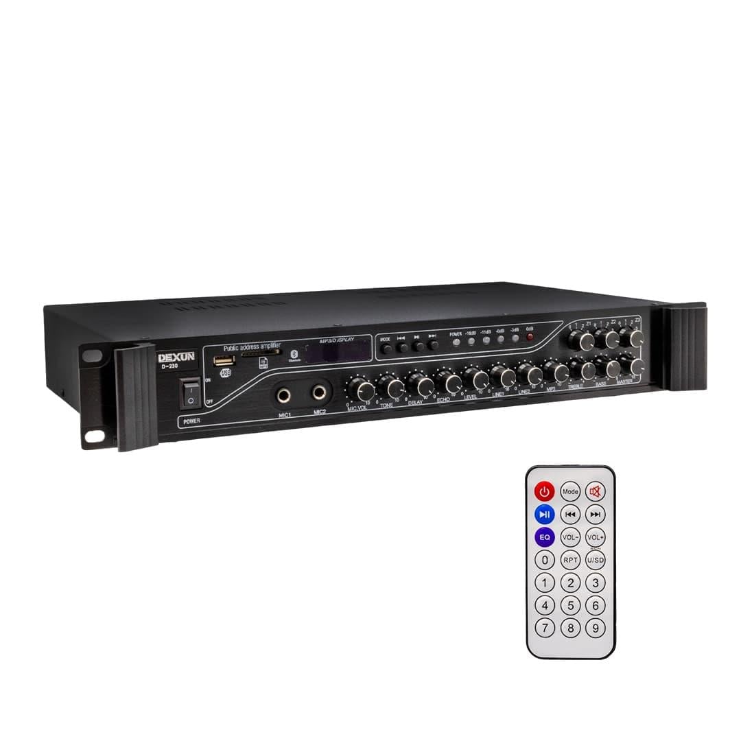  Dexun D-230 3 Zone 2 Mikrofon Girişli 250 watt USB/SD/BT TRAFOLU AMFİ