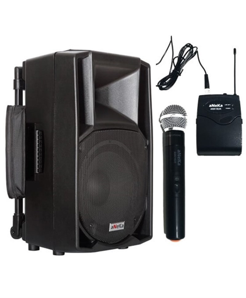 Aneka Ank 212 EY 12'' 200 Watt Seyyar Portatif Ses Sistemi EL + Yaka Telsiz Mikrofonlu