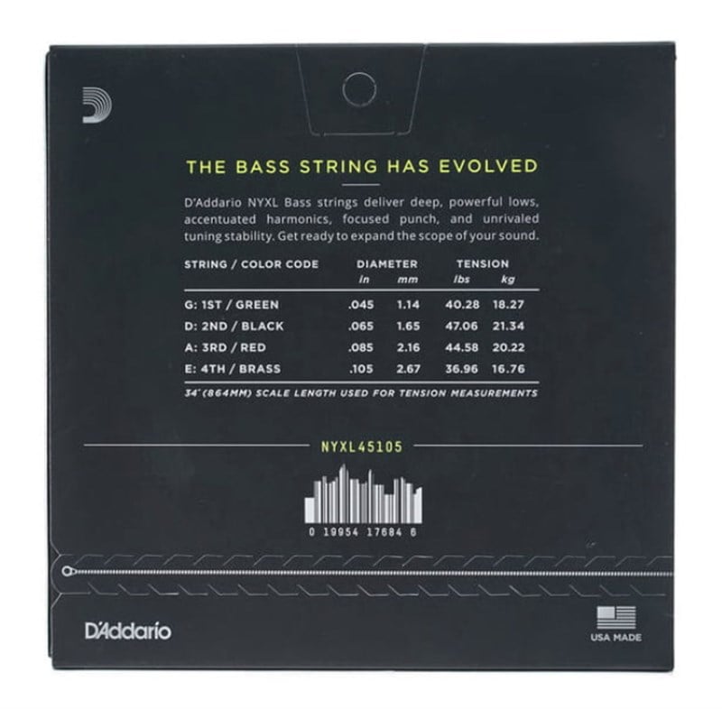D'Addario NYXL45105 Uzun Ölçek Bas Gitar Teli 45-105