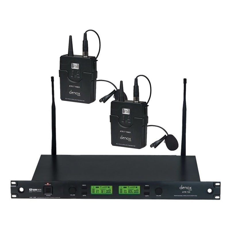Denox ATR-720 Yaka Çift Yaka Tipi UHF Band Telsiz Mikrofon Seti