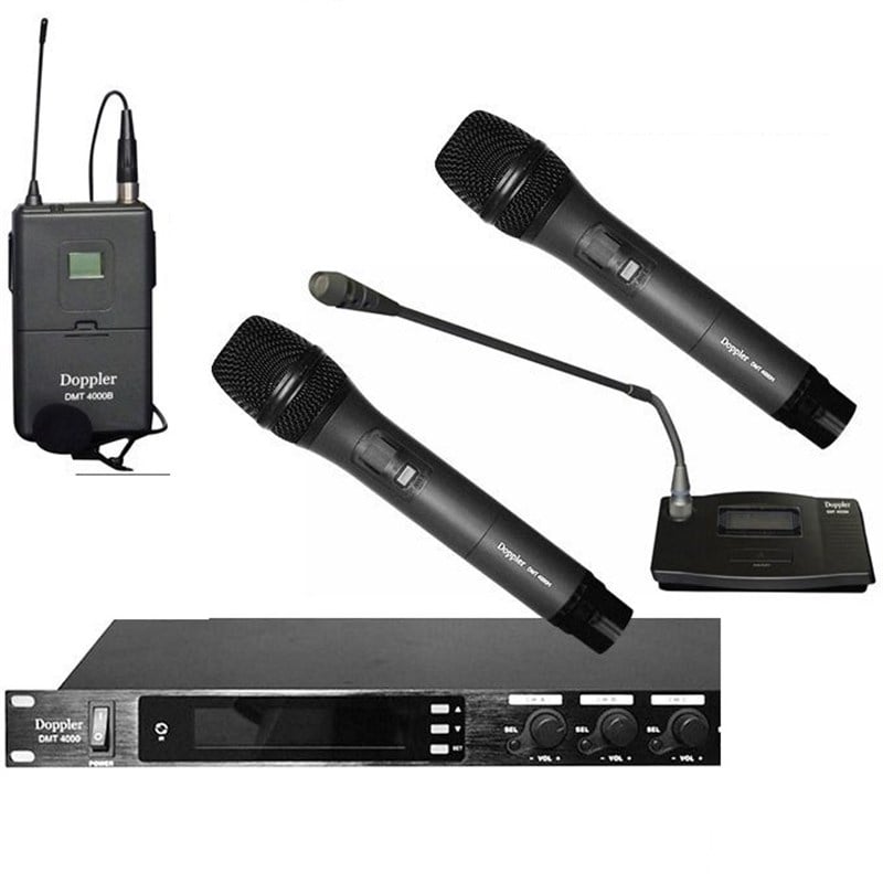 Doppler DMT-4000 UHF Band 2 El + Yaka + Kürsü Telsiz Mikrofon Sistemi