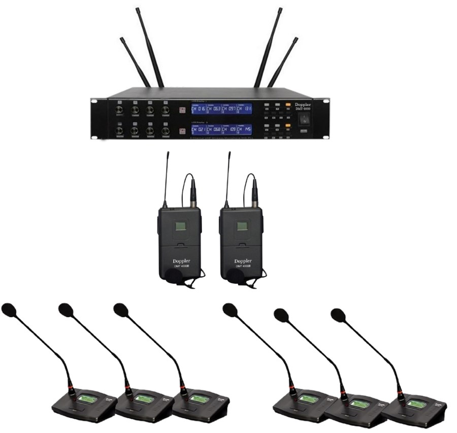 Doppler DMT-8000  Kürsü + El  UHF Band Kablosoz Mikrofon Seti