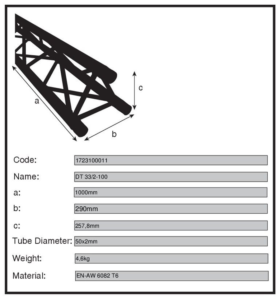 Duratruss DT33-100 30x30cm, 1 metre Üçgen Truss