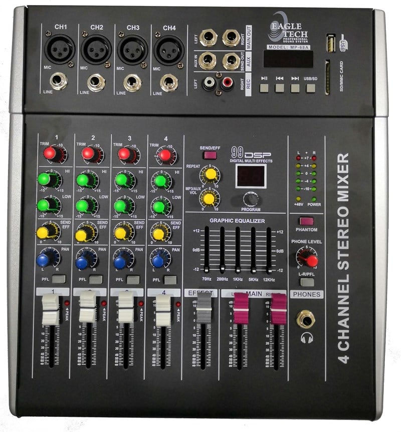 Eagletech MP-68A 2x250 Watt 4 Kanal Power Mikser