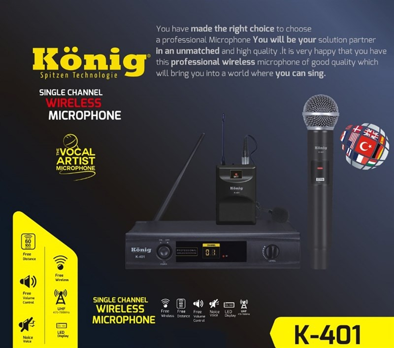 König K-401 EL Tek Kanal UHF Telsiz Mikrofon