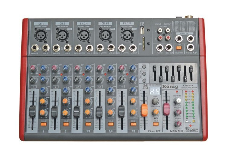 König K-802 FX 8 Kanal Ultra İnce Deck Mikser