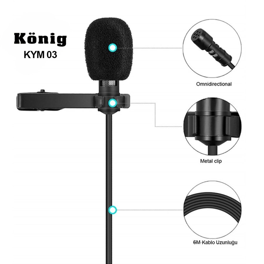 König K-YM 03 Youtuber Android Kablolu Yaka Mikrofonu