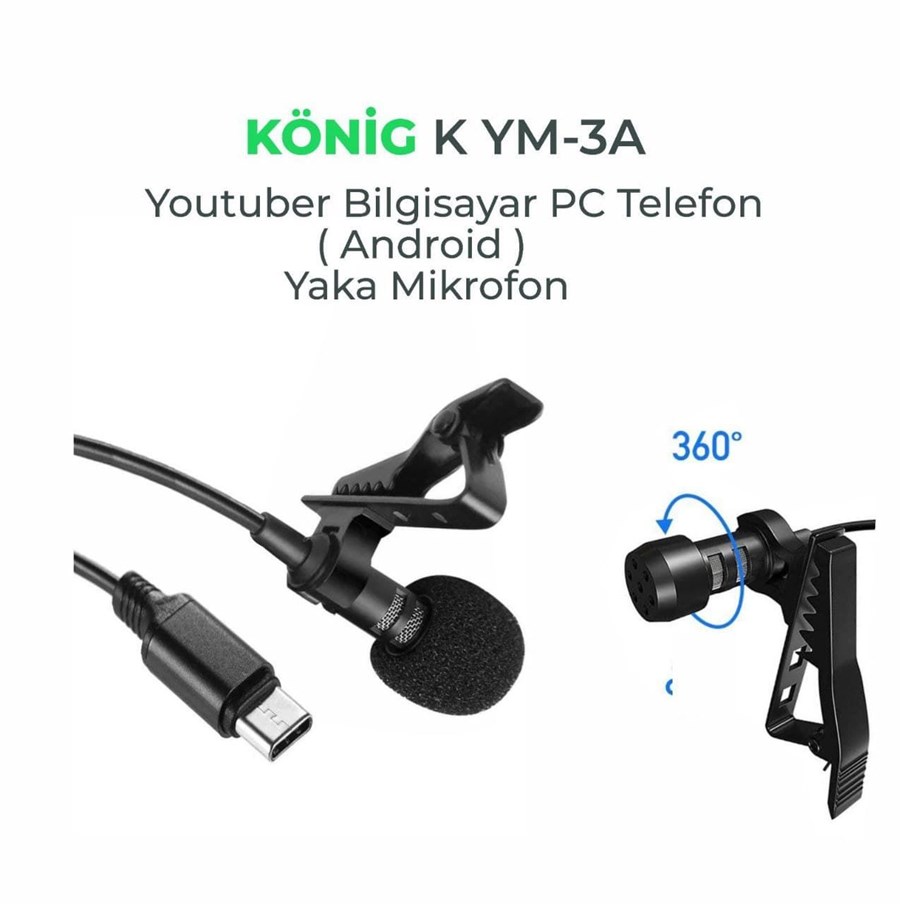 König K YM-3A Çift Kapsül Android Yaka Mikrofonu