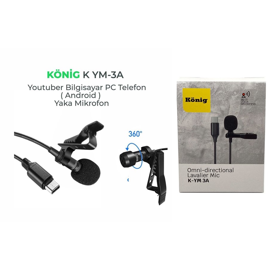 König K YM-3A Çift Kapsül Android Yaka Mikrofonu