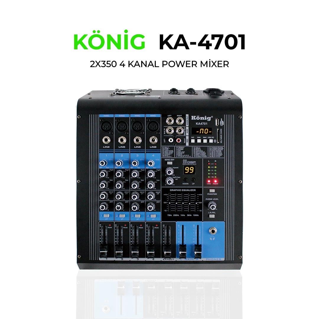 KÖNİG KA-4701 P 2x350W 4 KANAL POWER MİXER