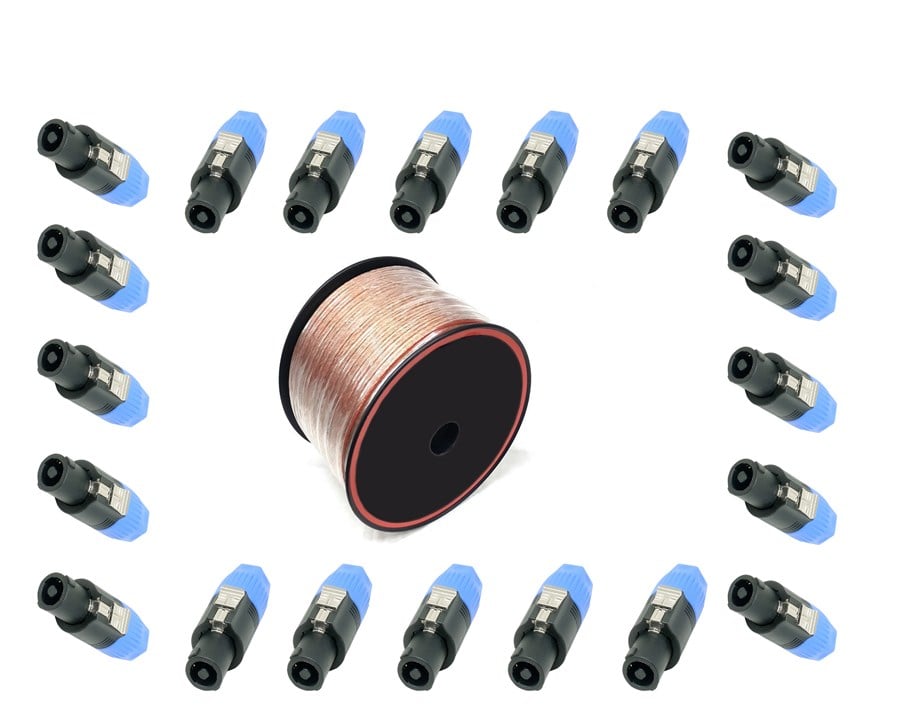 Provoice 2x1mm Tam Bakır Hoparlör Kablosu 20'li Speakon Konnektör Paketi