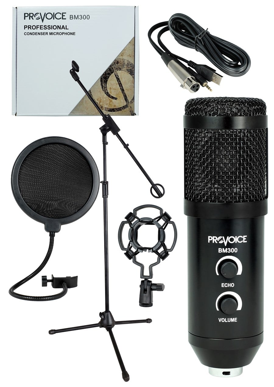 Provoice BM-300 Kayıt Mikrofonu+ Stand+ Pop Fitre+ Shock Mount (Siyah)