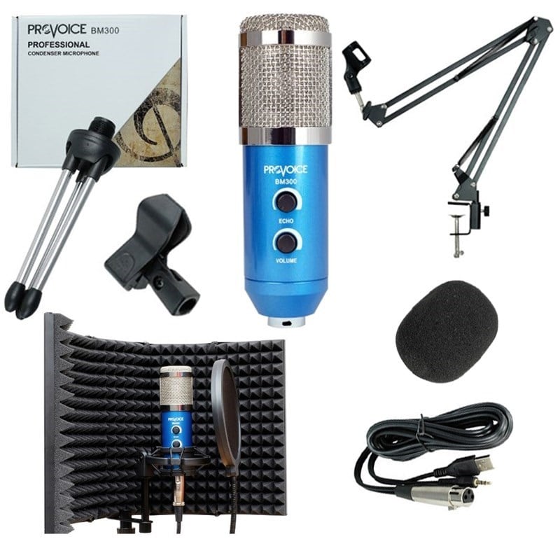 Provoice BM-300 Mikrofon+ AS-21 Stand+ Yalıtım Paneli+ Pop Filtre (Mavi Set)