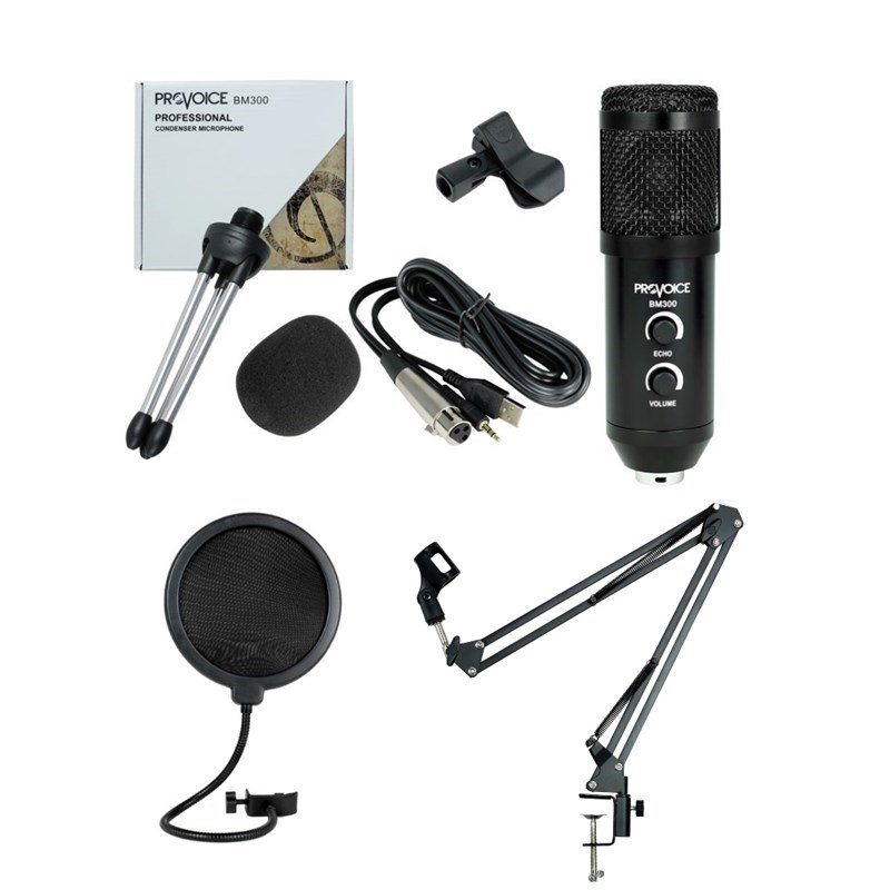 Provoice BM-300 Stüdyo Mikrofon+ AS-21 Stand+ Pop Filtre Full Set (Siyah)