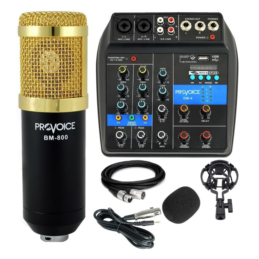 Provoice BM800 Stüdyo Mikrofon Phantomlu Kayıt Mikseri Set Siyah