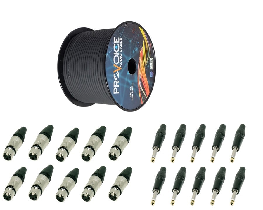 Provoice PM-22 100m Mikrofon Kablosu + 10'lu Jak XLR Konnektör Paketi