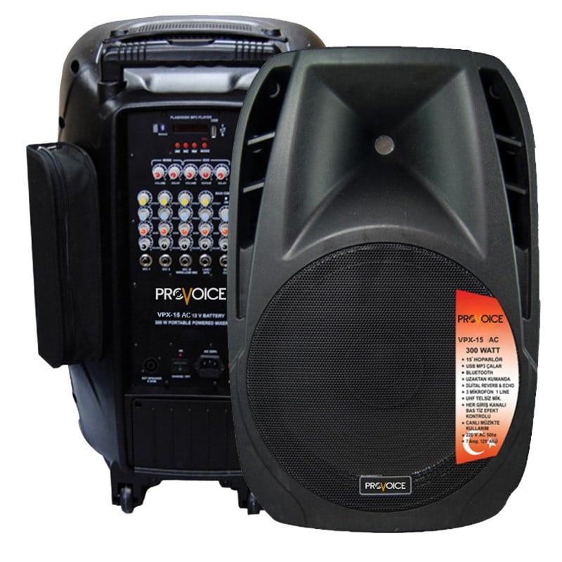 Provoice VPX-15 AC 300 Watt 15 inç Taşınabilir Hoparlör Sistemi