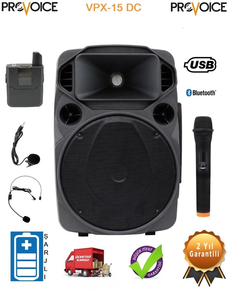 Provoice VPX-15 DC 15 inch 1200 Watt Taşınabilir Hoparlör Sistemi