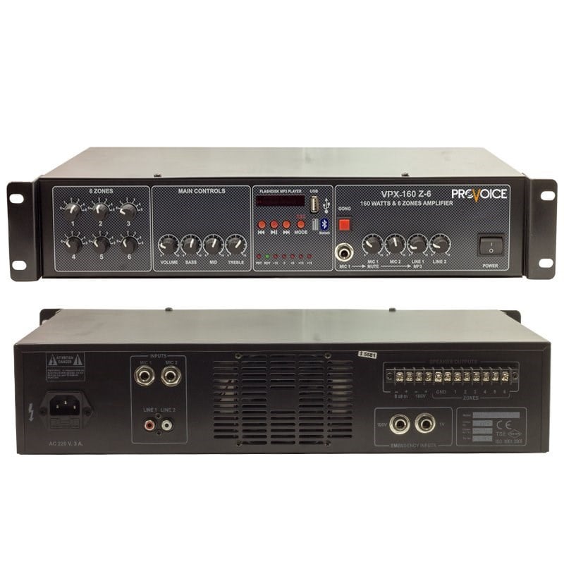 Provoice VPX 160 Z-6 4 Kanal 6 Bölgeli 160W 100V Mikser Anfi