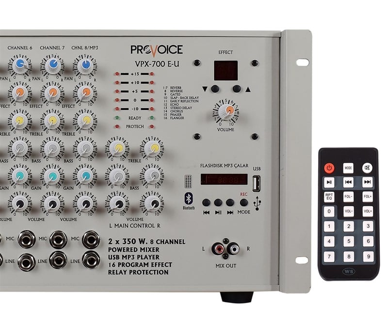 Provoice VPX-700E-U 700 Watt Efektli Usb'li 8 Kanal Mikser Amplifikatör 