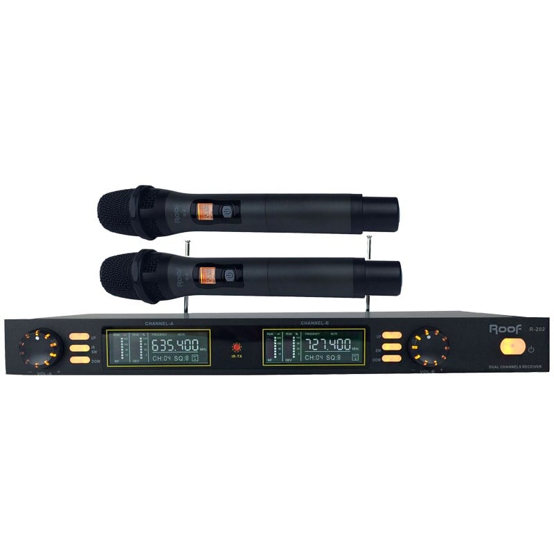 Roof R-202 UHF Band 2 Kanal Kablosuz Dijital Çift El Mikrofon Seti