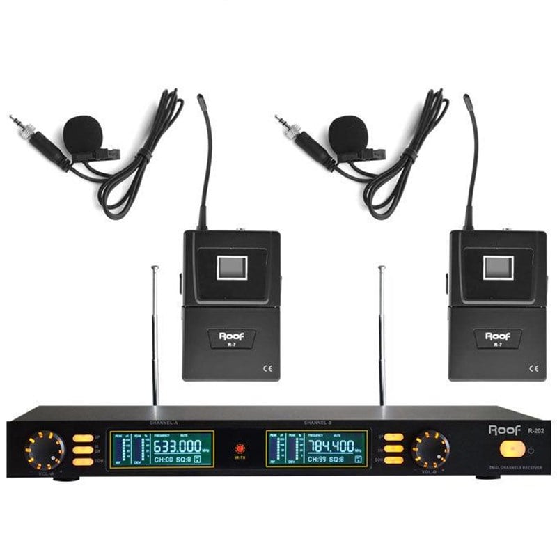 Roof R-202 UHF Band 2 Kanal Kablosuz Dijital 2 Yaka Mikrofon Seti