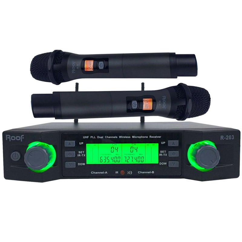 Roof R-203 UHF Band 2 Kanal Kablosuz 2 El Mikrofon Seti