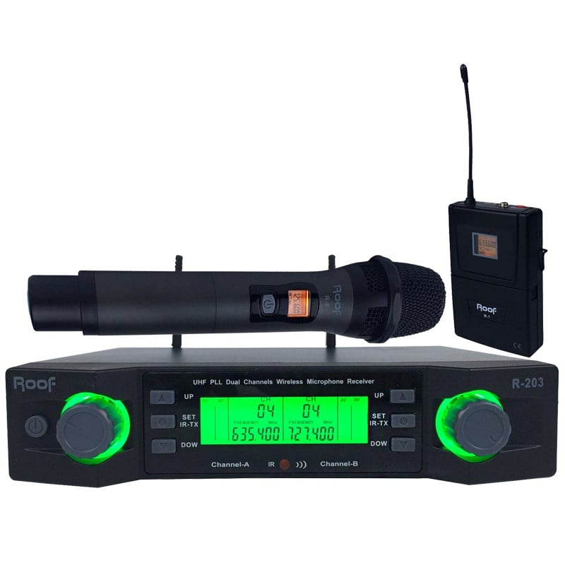 Roof R-203 UHF Band 2 Kanal Kablosuz El + Yaka Mikrofon Seti
