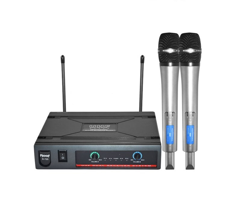Roof R-720 UHF Band 2 Kanal Çift El Kablosuz Mikrofon Seti